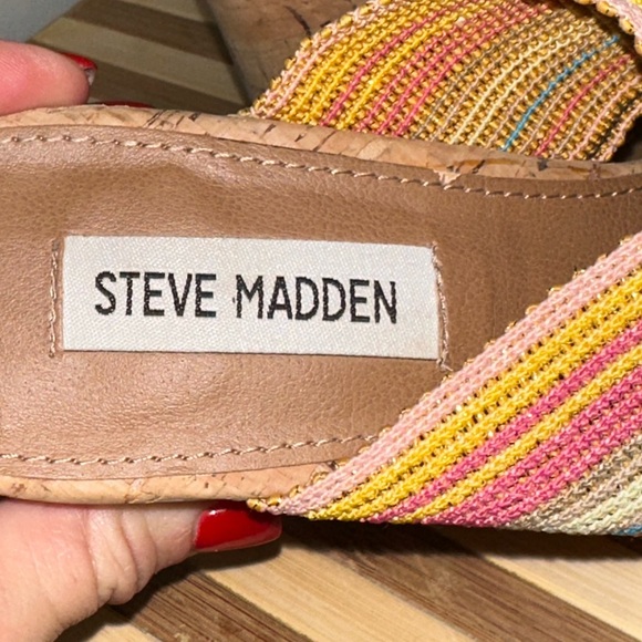 Steve Madden slip on wedges with multi color straps. Size 6.5 in great shape. - Picture 4 of 4